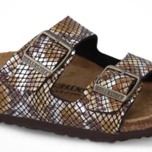 Birkenstock Arizona Sandals Python 2 Straps Brown Microfiber Snake Print Animal - Picture 3 of 15